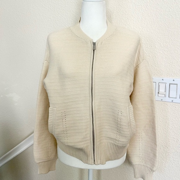 Sanctuary Women's Knit Bomber Jacket full zip cotton blend NWT SZ S CREAM COLOR - Picture 7 of 14